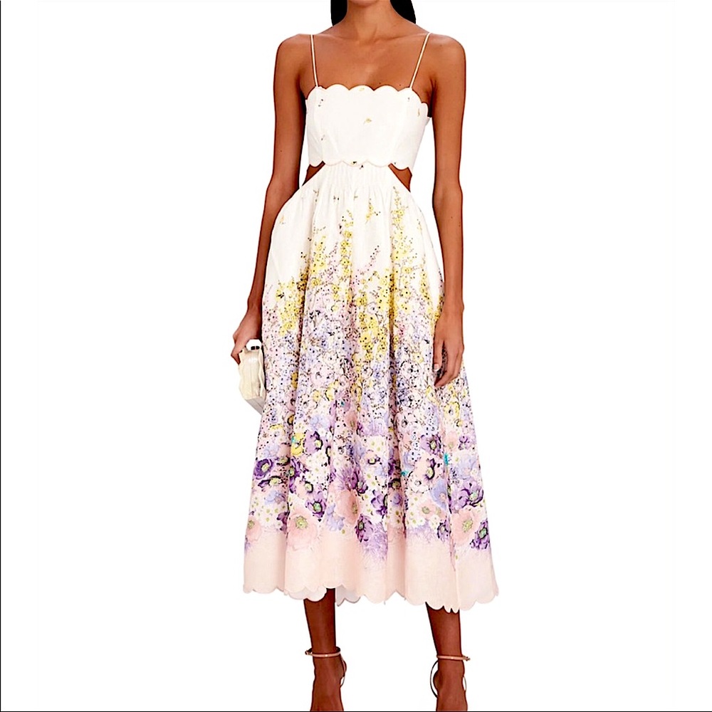 Zimmermann Juda Scalloped Linen Cut-Out Midi-Dress
